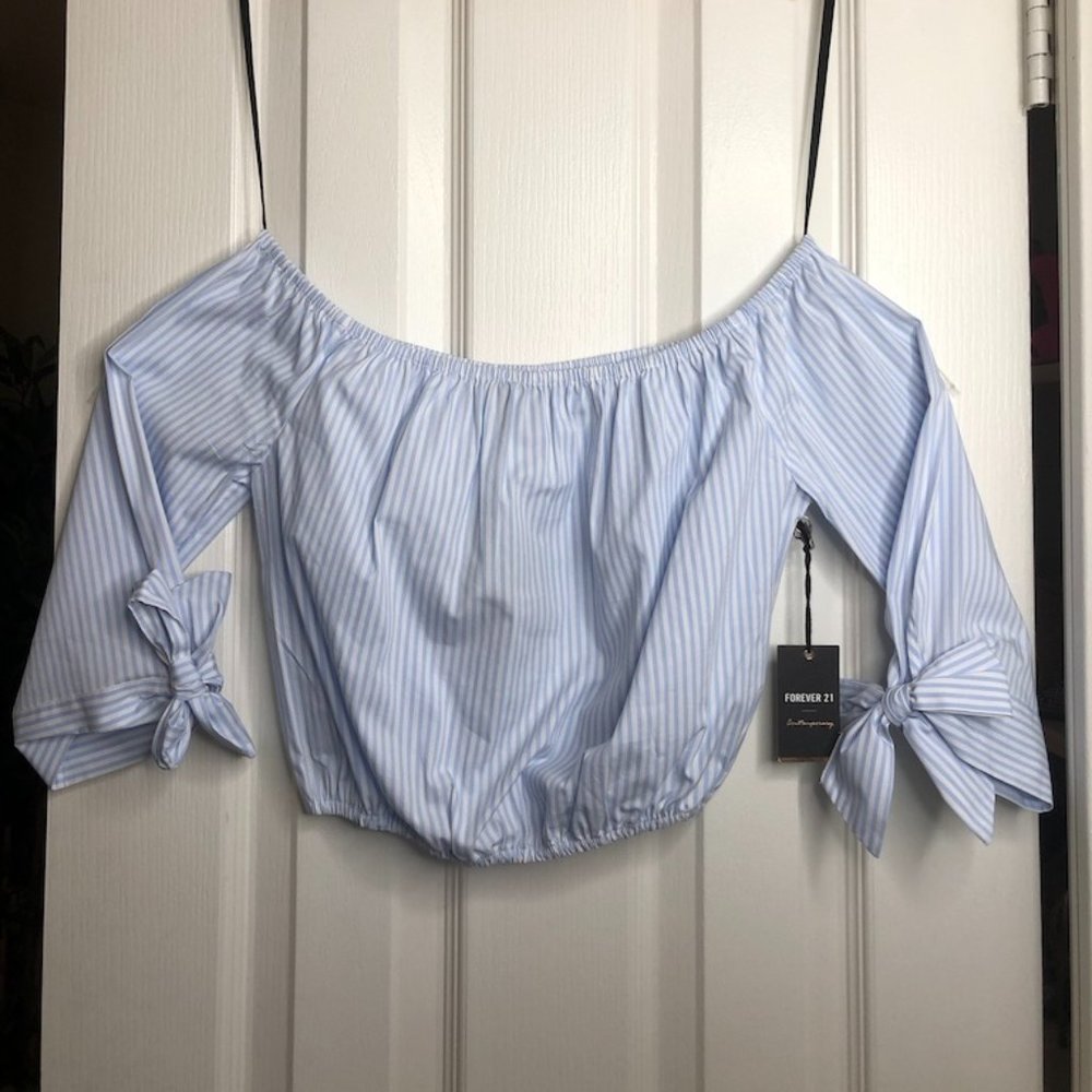 Off-the-shoulder Blue Blouse